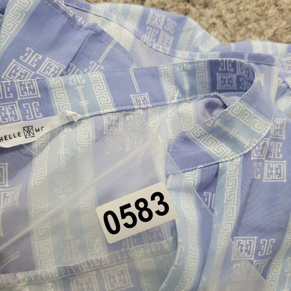 Michelle McDowell Dress Womens 2X Blue Geometric V Neck Pleat Bell Sleeve - Picture 8 of 8